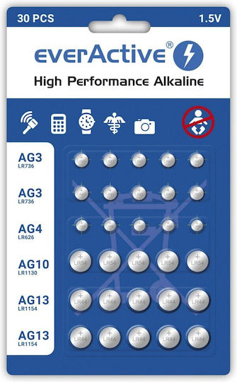 Mini Alkaline Battery Set Everactive 10 X G3 Lr41 5 X G4 Lr626 5 X G10 Lr1130 10 X G13 Lr1154