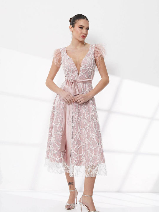 self portrait metallic leopard midi dress Pink Metallic Tiered Midi Dress – self-portrait-US