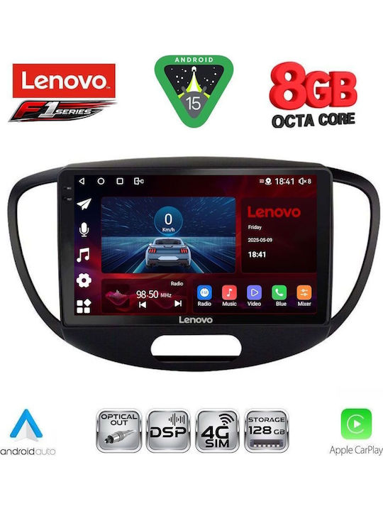 Lenovo Car Audio System for Hyundai i10 2008-2013 (Bluetooth/USB/WiFi/GPS/Apple-Carplay/Android-Auto) with Touch Screen 9"