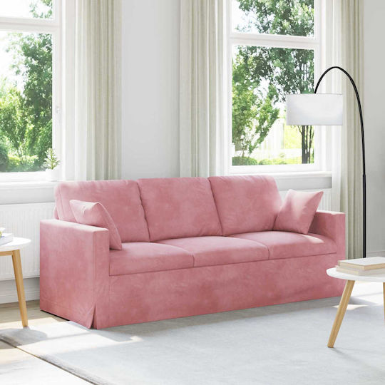 Canapeu Cu Trei Locuri Din Catifea Roz 198x78x80cm