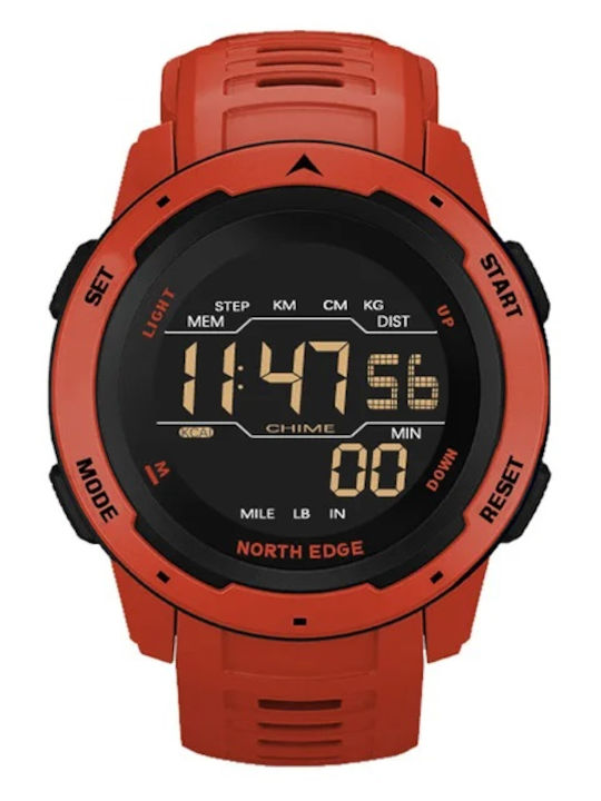 Digital Men's Watch 44mm Automatic with Red Rubber Strap