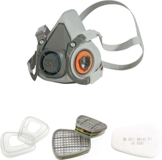 Set Mască Respiratorie de Protecție 3M-6200 2 Bucăți Filtre 3M-6057 Prefiltre 3M-5911 Capace 3M-501