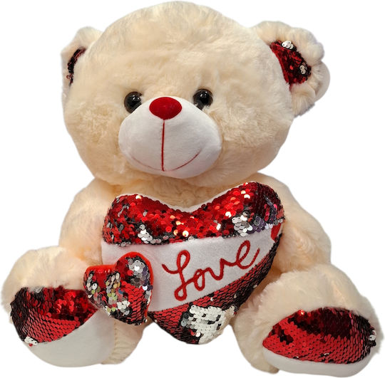 Plush Teddy Bear Ecru Heart Love Sequins 40cm