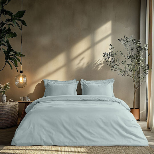 Beauty Home Set Cotton Satin Duvet Cover 170x250cm Single with Pillowcase Art 1700 Light Blue