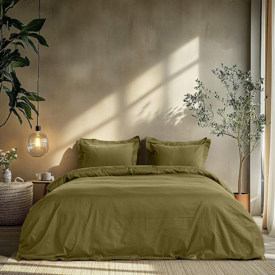Beauty Home Σετ Παπλωματοθήκη Βαμβακοσατέν 170x250cm Μονή με Μαξιλαροθήκη Λαδί