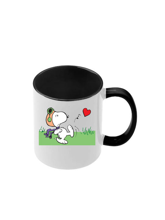Snoopy Schwarze Tasse Mit Griff Innen