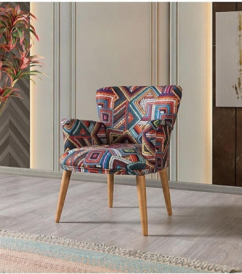 Polițronă De Living Multicolor Cu Model Geometric Picioare Din Lemn 60x70x45 Cm