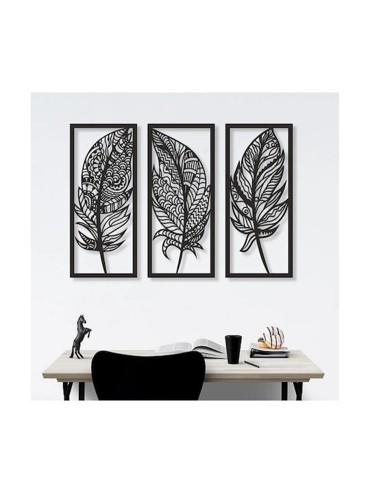 Wooden Wall Decor Feathers Set 3 Pieces Veggie 30 x 70 cm