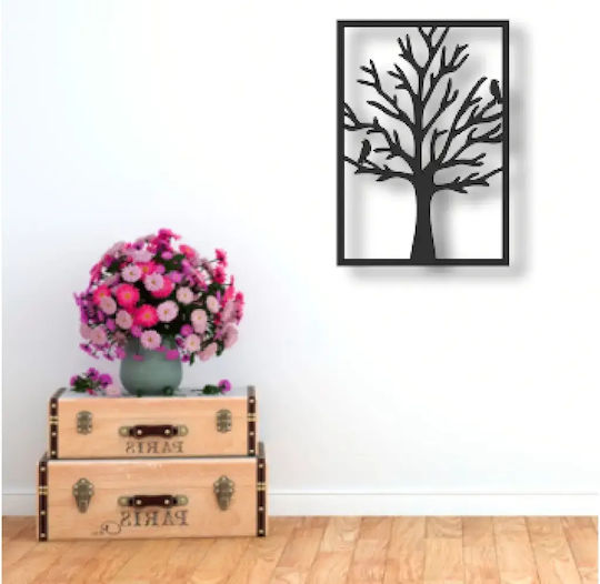 Wooden Wall Sign Tree Birds Black Decorative 3d 35 X 50 Cm