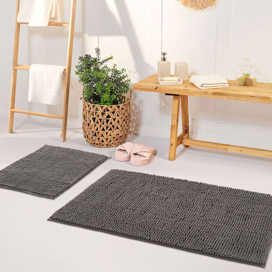 Set Covoare De Baie Textură Moale Nuanta Antracit 60x90 Cm