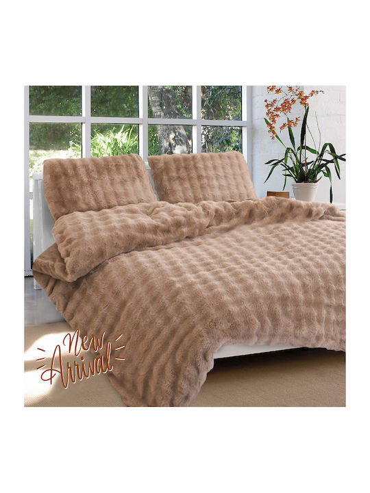 Cosy All Seasons Duvet Cover Set Flannel Single with Pillowcase 160x240 Light Brown