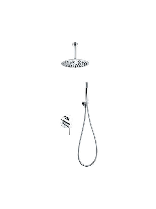 Excel Built-in Mixer, Hand Shower & Shower Head Set for Shower 2 Exits Silver