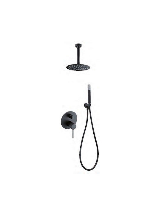 Excel Built-in Mixer, Hand Shower & Shower Head Set for Shower 2 Exits Black