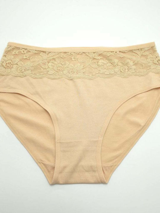 High-waisted Women's Slip with Lace Beige