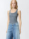 Women's Blouse Cotton Sleeveless Striped Gray