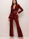 Women's Bordeaux Set with High-waisted Pants