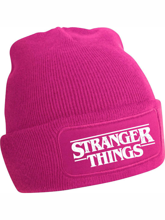 Stranger Things Beanie Unisex Beanie mit Rippstrick in Fuchsie Farbe