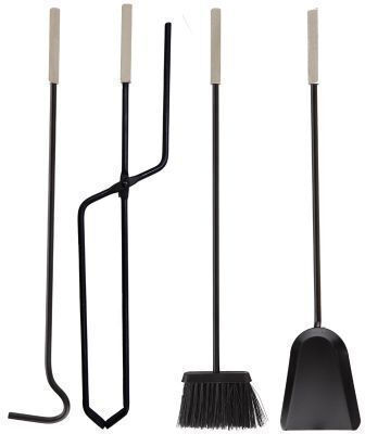 Fireplace Tool Set Zogometal 1235 Black Matte Finish 4 Pieces