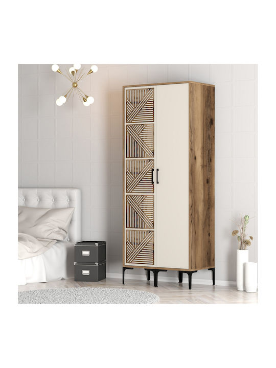 Ντουλάπα Δύο Πόρτες Ps Καρύδι Κρέμ 80x47x201cm