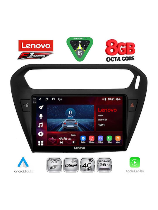 Lenovo Car Audio System for Peugeot 301 Citroen C-Elysee 2013 (Bluetooth/USB/WiFi/GPS/Apple-Carplay/Android-Auto) with Touch Screen 9"