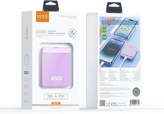 Vidvie PB799 MagSafe Power Bank 5000mAh 20W με Θύρα USB-C Power Delivery Μωβ