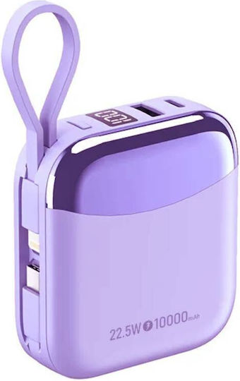 Nine R56J Power Bank 10000mAh 22.5W με Θύρα USB-A και Θύρα USB-C Μωβ