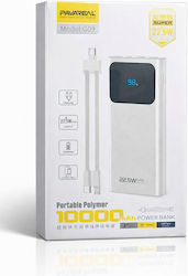 Pavareal G09 Power Bank 10000mah Ενσωματωμένο Καλώδιο Pd 20w & Qc 22.5w Led Οθόνη Λευκό
