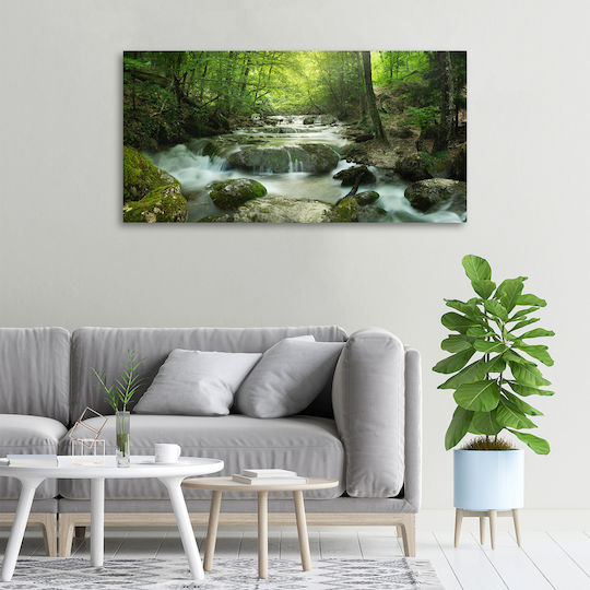 Panou De Perete Pânză Finisaj Îngrijit Cascadă În Pădure 100x50 Cm