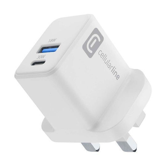 Cellular Line Charger Without Cable with USB-A Port and USB-C Port 30W Power Delivery Whites (UK)