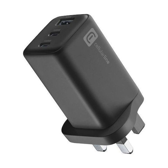 Cellular Line Ladegerät ohne Kabel GaN mit USB-A Anschluss und 2 USB-C Anschlüsse 100W Schwarzs