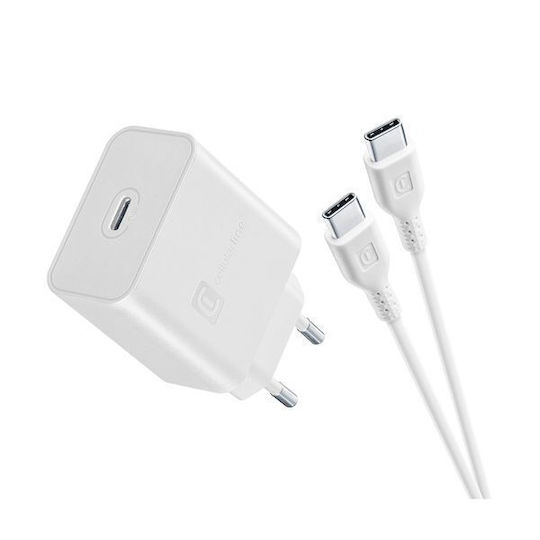 Cellular Line Încărcător cu Port USB-C și Cablu USB-C 45W Albς