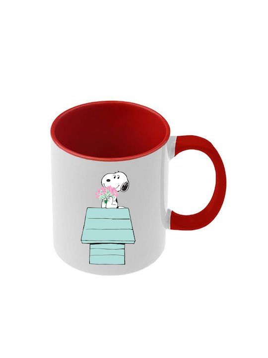 Snoopy Tasse Rote Griff Innenseite