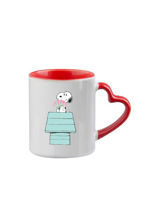 Snoopy Tasse Rote Griff Herz Innen