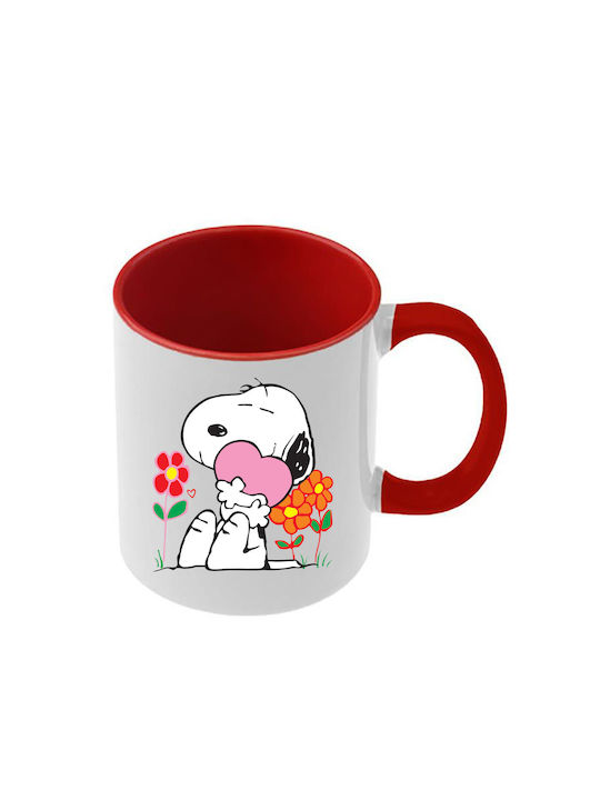 Snoopy Tasse Rote Griff Innenseite