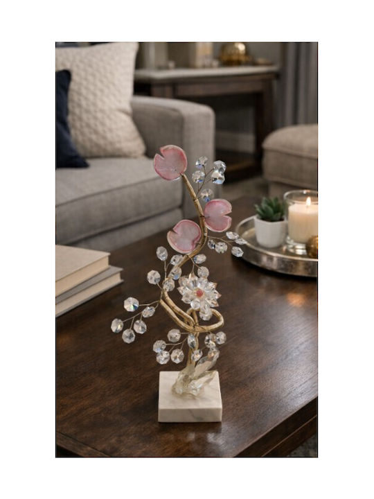 Decorative Crystal Flower Bonsai De Cristal Pink Marble Base 10x10x33cm Galifas 924449 Galifas
