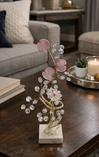Decorative Crystal Flower Bonsai De Cristal Pink Marble Base 10x10x33cm Galifas 924449 Galifas
