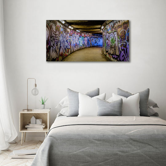 Wall Canvas Painting Ready Immediate Installation Graffiti In The Metro 140x70 Cm