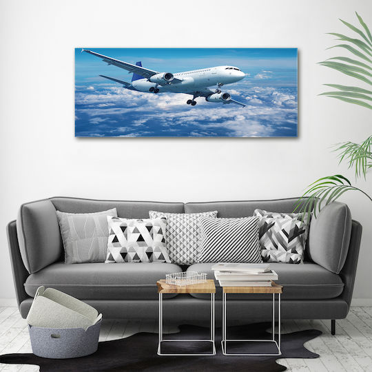 Wandbild Leinwand Robustes Material Flugzeug In Den Wolken 125x50 cm