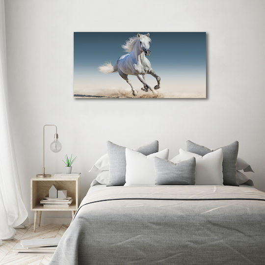 Gemälde Segeltuch Haus Elegante Dekoration Weißes Pferd Galopp 140x70 cm
