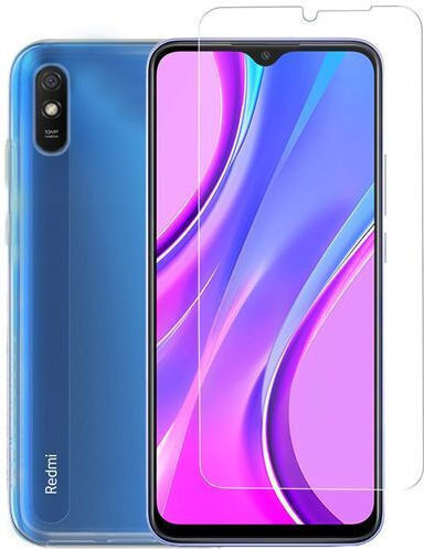 Redshield Umschlag Rückseite Gehärtetes Glas Set mit Glas Transparent (Redmi 9A / 9AT)