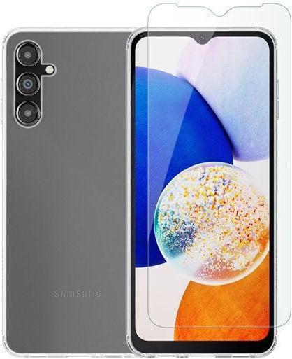 Redshield Set Umschlag Rückseite Silikon / Gehärtetes Glas Set mit Glas Transparent (Galaxy A14)