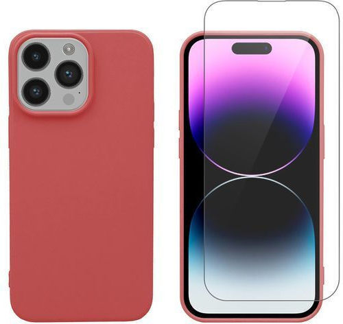 Redshield Задна корица Силикон / Закалено стъкло Червен (iPhone 14 Pro Max)
