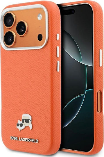 Karl Lagerfeld Case Karl & Choupette Head Pins Saffiano Magsafe Iphone 17 Pro Max Orange Klhmp17x6pfkclo