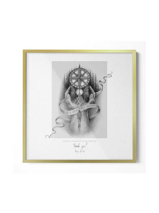 Tulup Wandmontage Kunststoff mit Gold Fotorahmen
