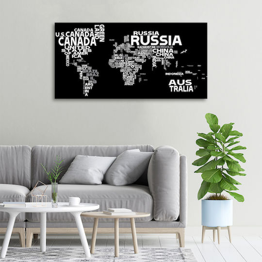 Панел Платнен Готов Рамка Карта На Света Надписи 100x50 См