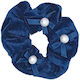 Βελούδινη Σούρα Scrunchie Φιογκάκι & Πέρλα Μπλε