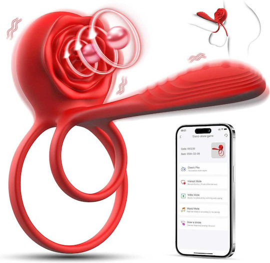 Vibrant Inel Cock Roșu EM-RINGVIB-APP-USB-10V-11186