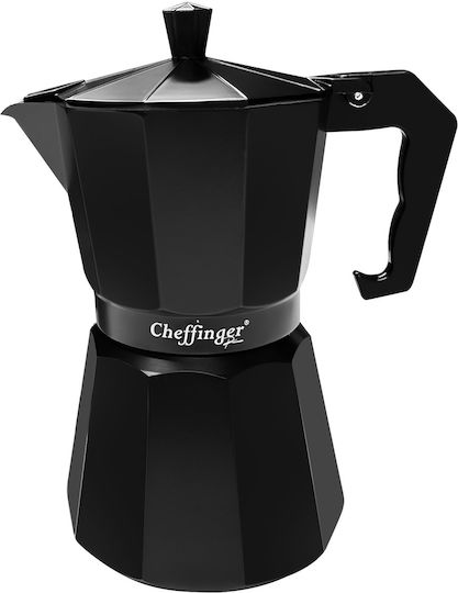 Cheffinger Cafetieră Italiană din Aluminiu 320ml 6 Cești Mâner Ergonomic Negru