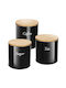 Cheffinger Set 3 Stainless Steel Boxes Bamboo Lid Coffee Sugar Tea Black Brown