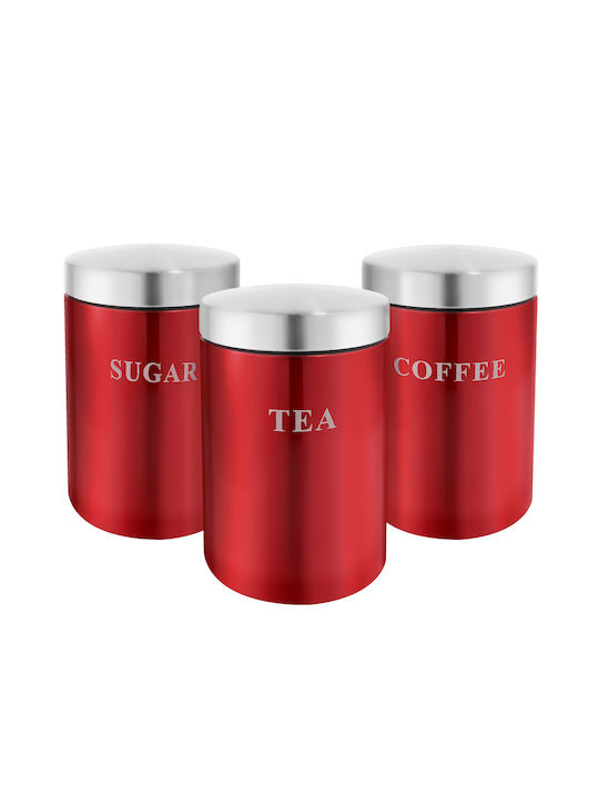 Cheffinger Satz 3 Rostfreier Stahl Behälter Kaffee Tee Zucker Luftdicht Rot